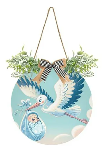 Póster De Bienvenida Para Bebé Recién Nacido Con Cigüeña Bla