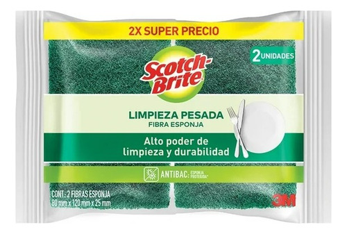 2 Pzs Fibra Esponjas Scotch Brite Grandes 2 Pzas