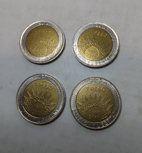 Monedas Bicentenario 1 Peso Año 2010 . Lote X4 (Usado)