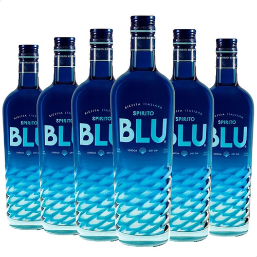 Gin Spirito Blu London Dry Receta Italiana X6