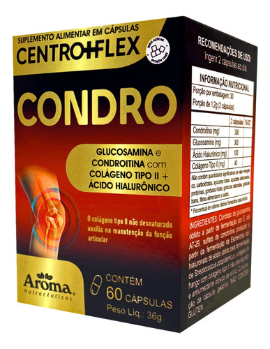 Condro Glucosamina + Condroitina + Colágeno Tipo Il 60caps Sabor Sem Sabor