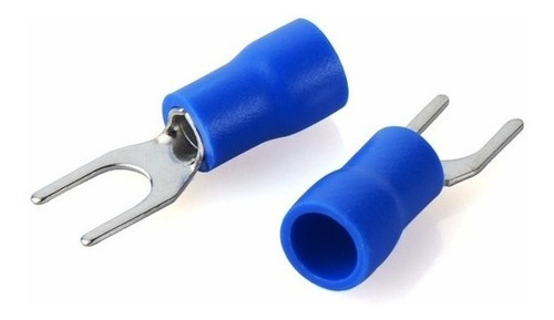 Imagem 1 de 5 de Kit Terminais Pré Isolados Forquilha Garfo Azul 2,5mm 100pçs