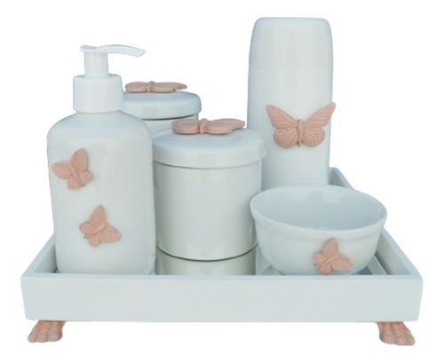 Kit Higiene Bebê Borboletas Rose Porcelanas Mini Térmica