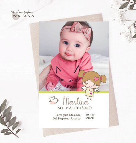 Imagen 2 de 10 de Estampitas Bautismo Tarjetas Estampas Con Foto Nenas X 3u