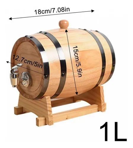 Barril De Madera Para Añejar Con Soporte, 1l 18x12,7x15cm