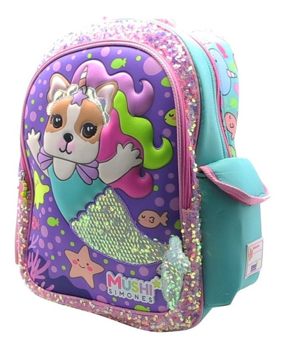 Imagen 3 de 8 de Mochila Espalda Grande 18 PuLG Mushi Simones Sofia Unicornio
