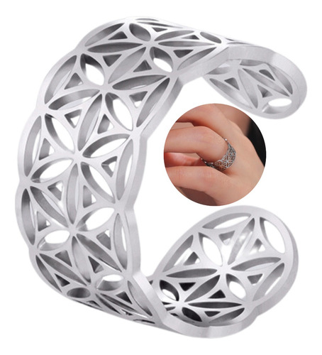 Imagen 1 de 10 de Anillo Flor De La Vida Amuleto Amor Proteccion Acero Plata
