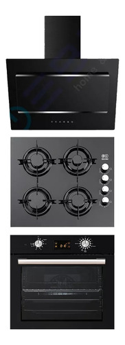 Horno Eléctrico Combo Anafe Campana Inox Y Cristal Negro 