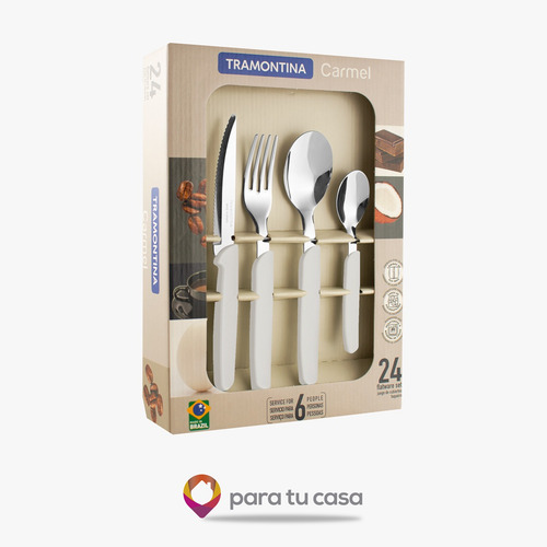 Imagen 2 de 10 de Cubiertos Tramontina Juego 24 Pzas Cocina Carmel Set Colores