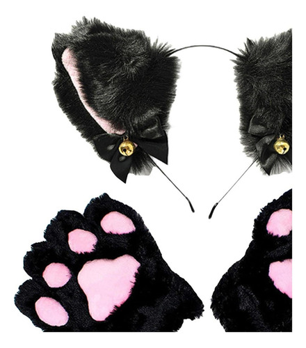 De Conjunto De Diadema Y Guantes Con Orejas De Gato De
