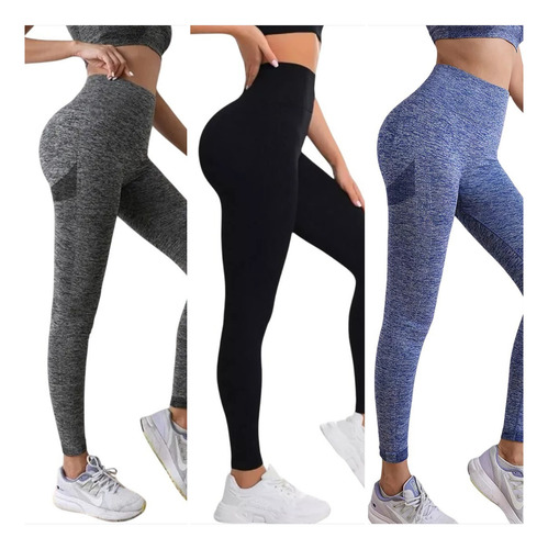 Pack 3 Leggins Calza Push Up Elasticada Gym Yoga Deportiva