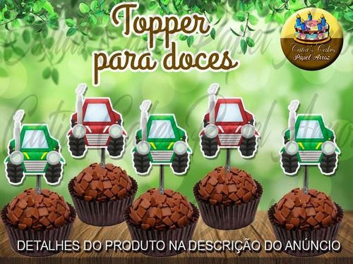 50 Topper Tags Para Doces Trator Verde E Vermelho