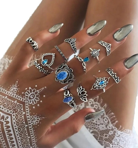 Set De Anillos Variado Con Corazon Tortuga - 13 Piezas