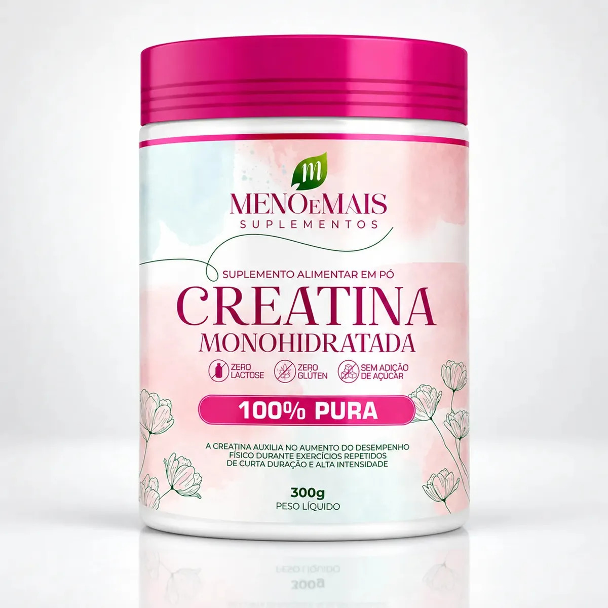 Creatina Monohidratada Pura Feminina Meno é Mais Menopausa Mulher Força Desempenho Resistência Muscular Energia Disposição Recuperação Pós Treino Zero Açúcar Glúten Lactose 300g 100 Doses Vitalidade