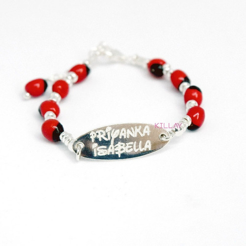 Pulsera De Huayruro Para Bebe Plata Con Nombre Esclava