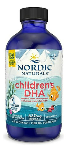 Aceite De Pescado Omega-3 Para Niños, Fresa - 4 Oz - Desarrollo Cerebral - Sin