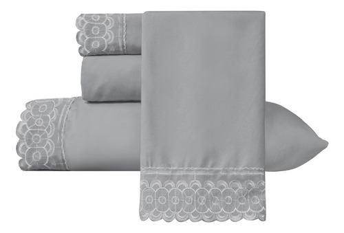 Juego De Sabanas Matrimonial Gris Bordadas Elefantito Diseño De La Tela Liso