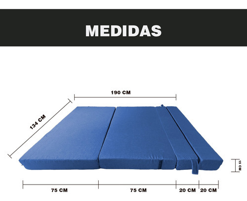 Imagen 5 de 8 de Sofá Cama Matrimonial Plegable, Colchoneta Con Soporte Firmé Color Azul marino