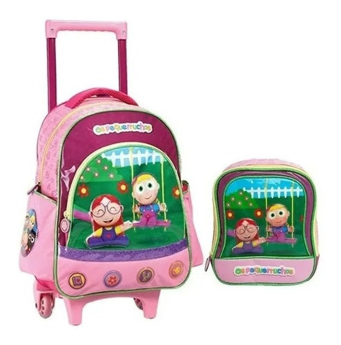 Mochila Infantil Os Pequerruchos No Parquinho M  Lancheira Cor Rosa Desenho do tecido Os pequerruchos Meninas