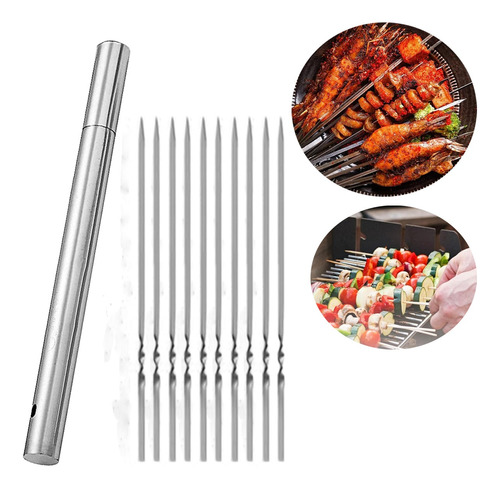 Set X 10 Palitos Pinches Brochette Acero Inox Con Estuche 