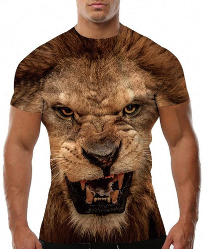 Unisex Feroz León Fresco Manga Corta 3d Poleras De Impresi