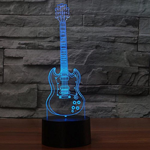 Lampara Noche De Luz Led Ilusión 3d Guitarras Para Mesa