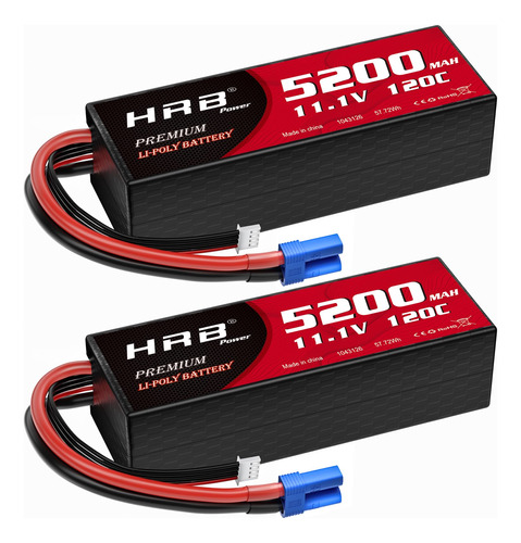 Hrb Paquete De 2 Baterias Lipo 3s Con Enchufe Ec5 5200mah 11