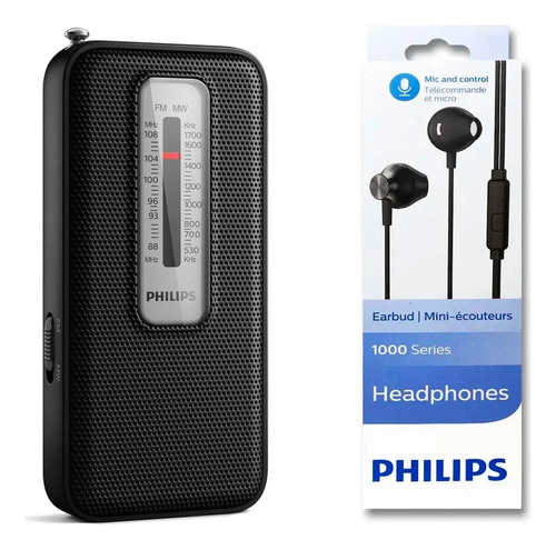 Radio Portatil Philips Fm Mw Analogica Bolsillo + Audifonos