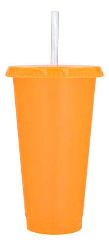 30 Vasos Reusables Con Tapa Y Popote 24oz/ 700ml (30 Piezas) Color Naranja