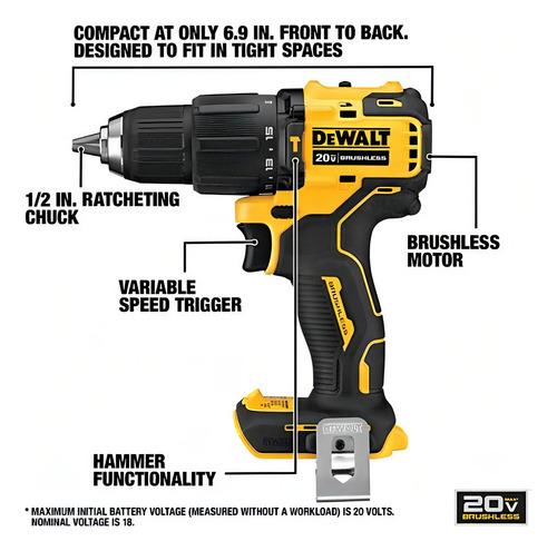 Taladro Percutor Atornillador Inalámbrico De 13mm Dewalt Dcd709d2 + 2 Baterías De 2ah + Accesorio Con Bolsa