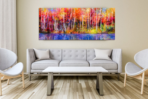 Bosque Colores Con Marco Cuadro Decorativo  Lienzo Canvas