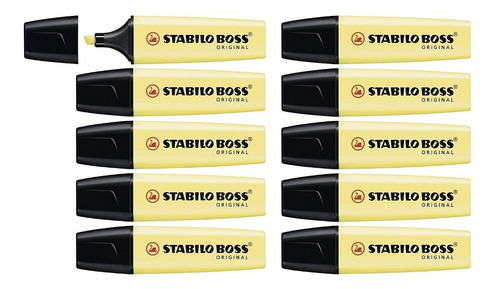 Caja Con 10 Marcatextos Stabilo Boss Pastel Amarillo Cremoso