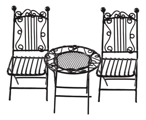 Mesa De Café 1/12, 3 Piezas, Silla Dorada Para Micropaisaje