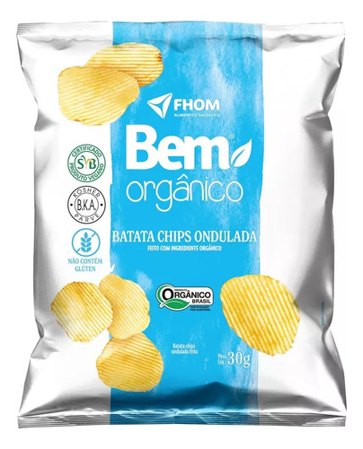 Chips de batata ondulada Bem Orgânico Fhom Alimentos pacote 30gr