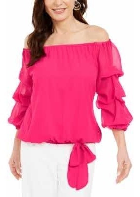 Msk Off-the-shoulder Blusa De Gasa Pink P/dama