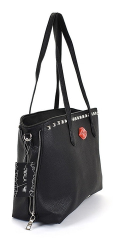 Imagen 6 de 6 de Cartera Las Oreiro Cuero Sintetico Grande Mujer Tachas Negra
