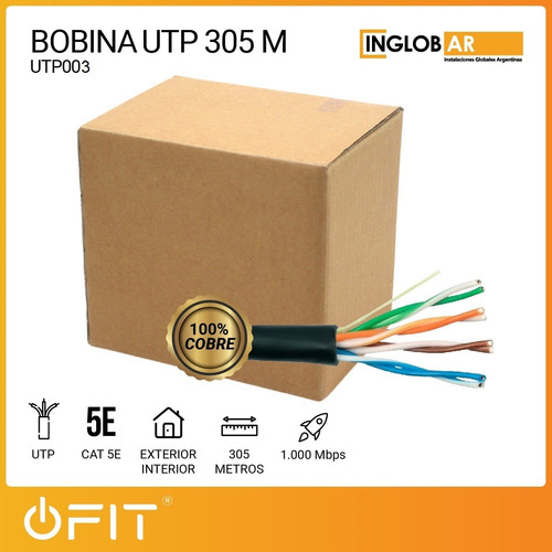 Bobina 305m Cable Utp Inglobar Cat 5e Interior Cobre