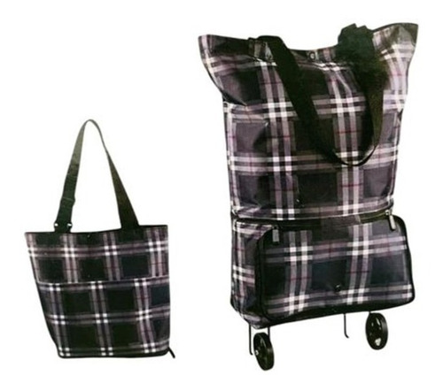 Pack X2 Bolsa Plegable Con Ruedas Tipo Carrito Para Compras