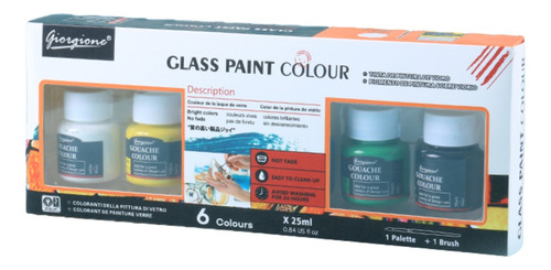 Set Pintura Vidrio 6 Color 25ml Pincel Mezclador Giorgione