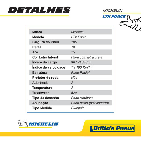 Kit 2 Pneus Aro 15 Michelin Ltx Force 205/70 R15