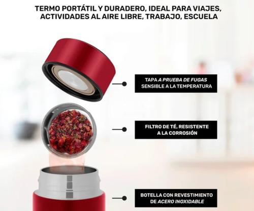 Termo Pantalla Digital De Acero Inoxidable 500ml Color Rojo