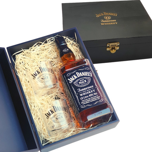 Kit Whisky Jack Daniels 1 Litro + 2 Copos De Vidro + Caixa