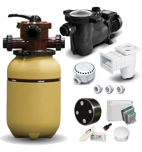 Filtro Bomba Acces Y Kit Luz 16w Rgbw Pileta Hormigon 35000l