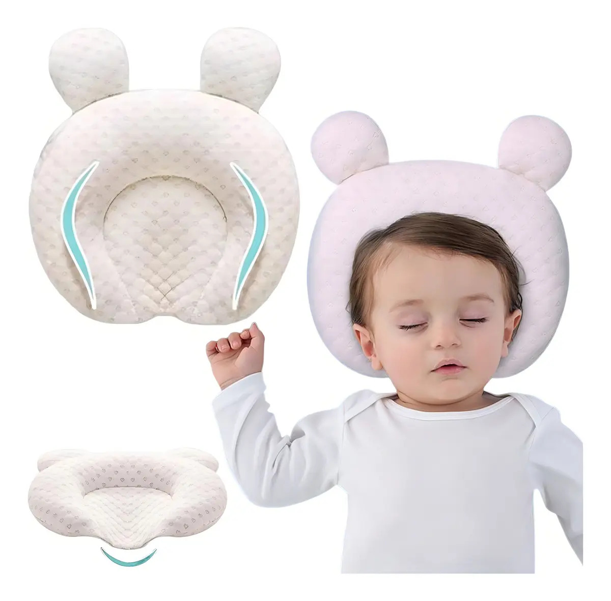 Almohada Bebe Previene Síndrome Cabeza Plana Plagiocefalia Ugaaiya Color Blanco