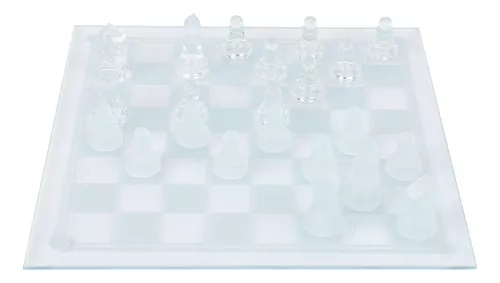 Jogo de Xadrez Tradicional Preto e Branco com Tabuleiro em Vidro - 40x40 cm