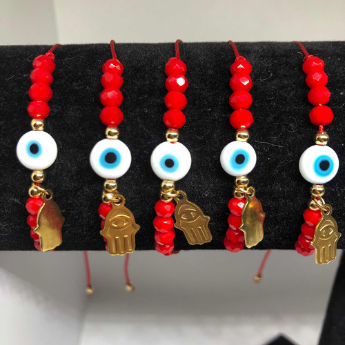 Pulsera Roja De Ojo Turco Y Hamsa