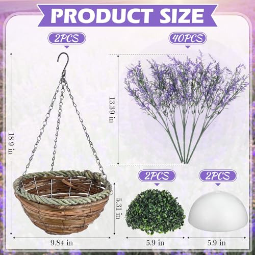 2 Sets De Flores Artificiales De Lavanda Con Cesta Colgante