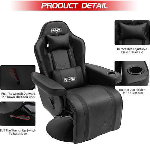 Sofa Gamer Reclinable Y Giratorio Marca Smax Color Negro