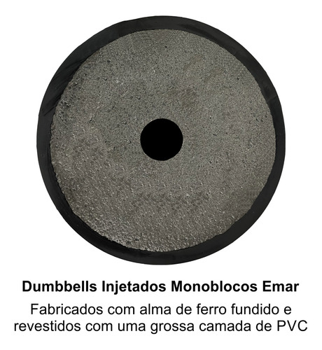Dumbbell Injetado Monobloco Emar 50kg Revestido Cor Preto