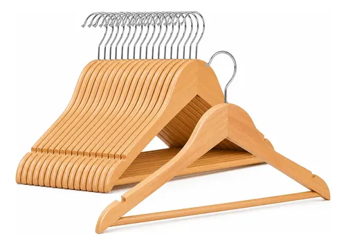 Kit 20 Cabides De Madeira Roupas Antiderrapante Reforçado Marfim